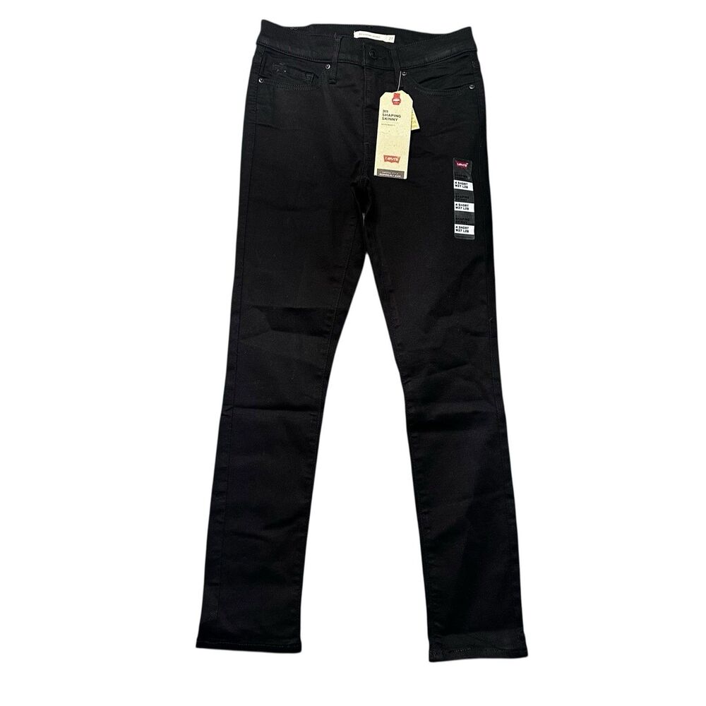 Levis Womens 4 Short 27x28 311 Shaping Skinny Jeans Black Mid Rise Stretch NWT